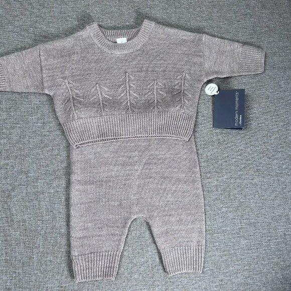 Modern Moments by Gerber 2pc Set Knit Sweater Pants Baby Girl 0-3 mos Brown NWT - Picture 2 of 10
